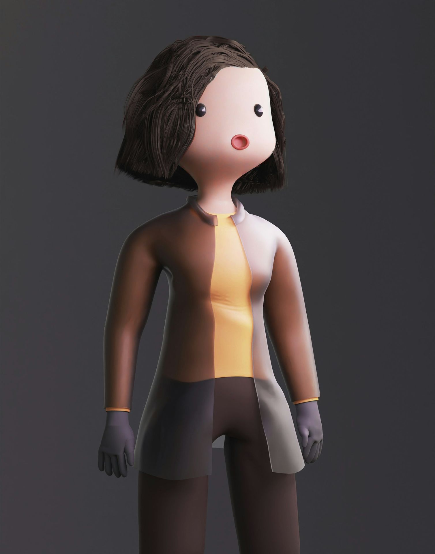 a woman in a yellow shirt and black pants